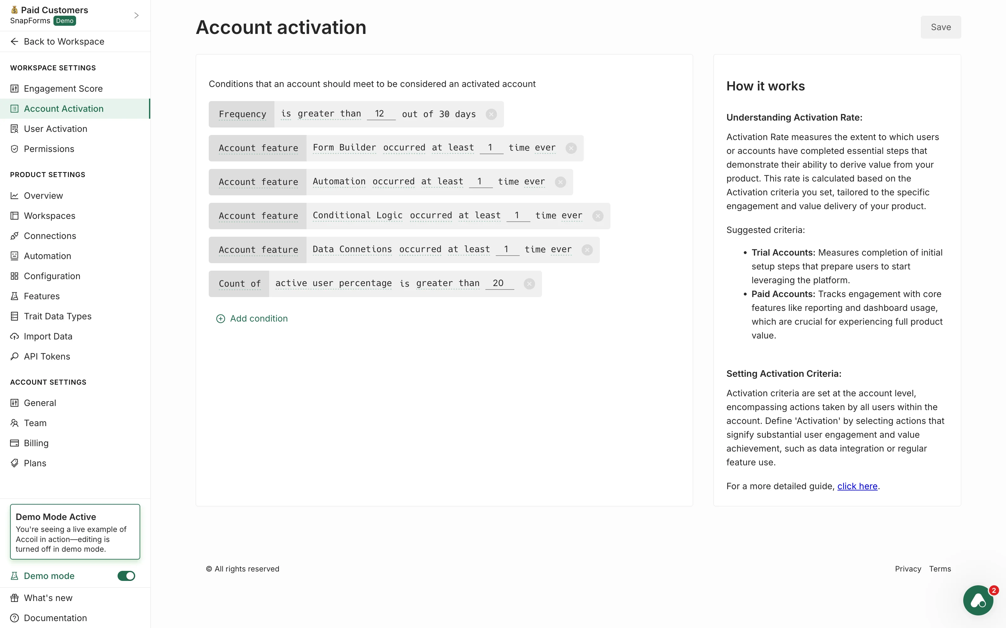 Activation tracking dashboard